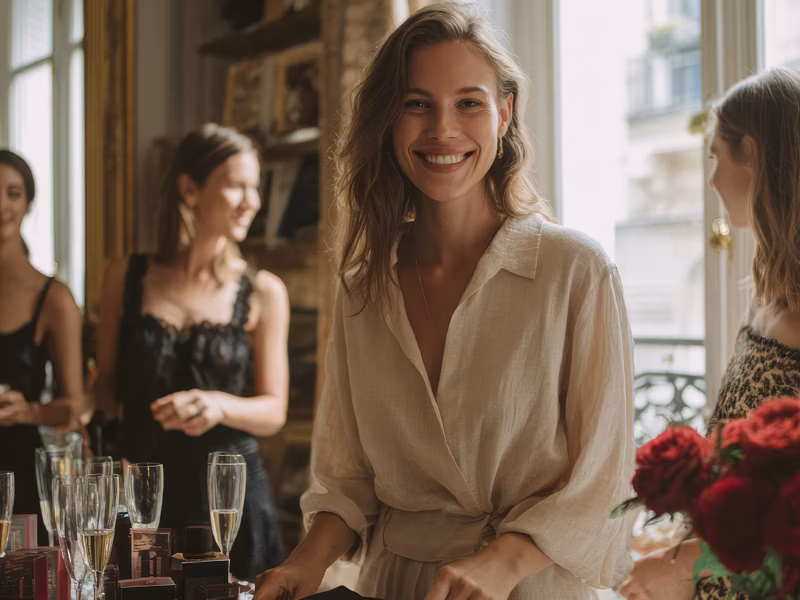 photo — l'essayage privé : une porte fermée, l'ambassadrice conseille, une invitée à la fois.