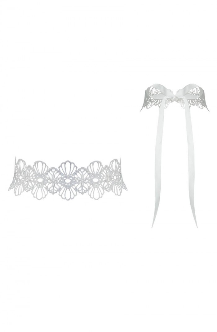 Cara - Choker and Garter - OSFA (White)